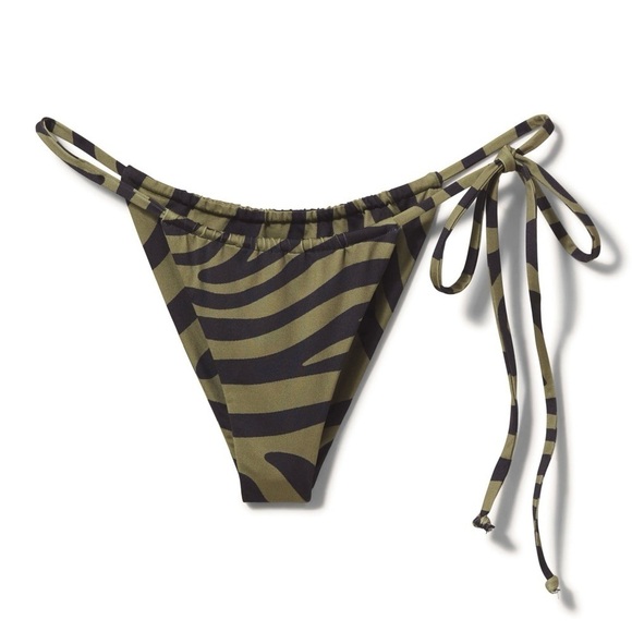 INAMORATA LAS OLAS BOTTOM OLIVE ZEBRA TIE SIDE RUCHED BIKINI BOTTOMS - Picture 1 of 11